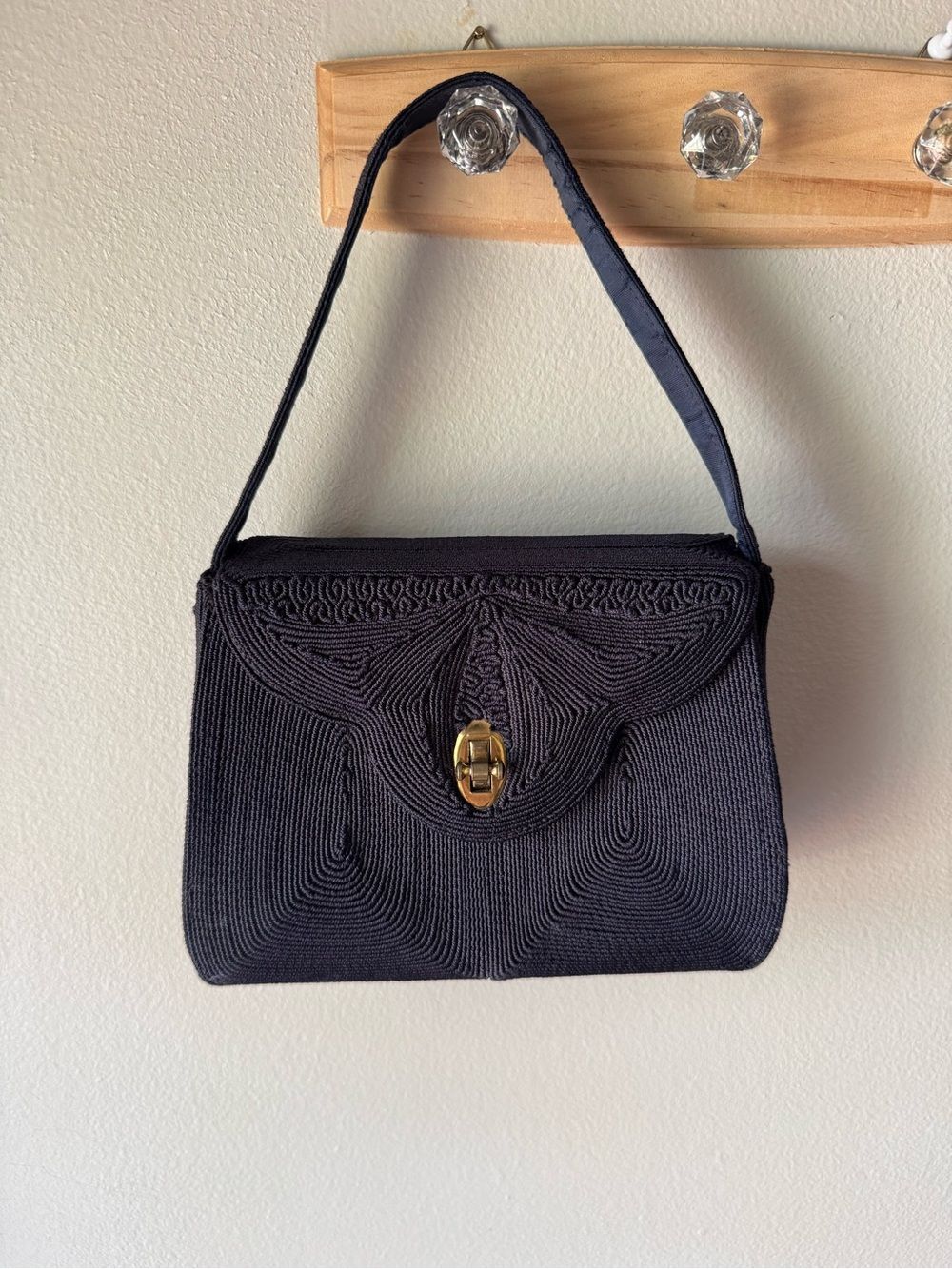 Vintage 1940s 1950s Genuine Corde Creation Handbag Navy Art Deco Swirl Purse